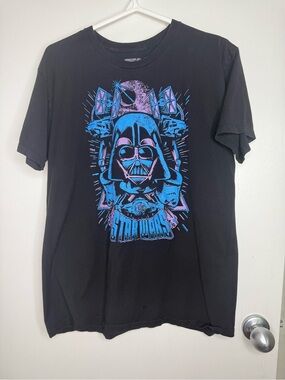 Star Wars Black Tee with Blue & Purple Darth Vader Graphic Mad Engine Large